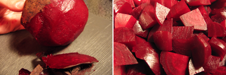 peeling and slicing beets