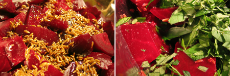 beets tossed with dressing and mint