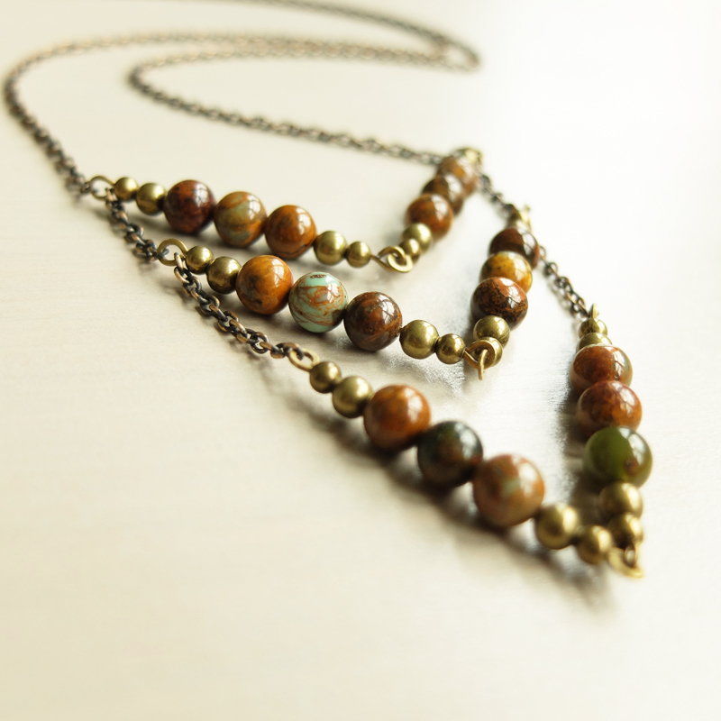 Meanwhile B Jewelry - Cortez Chevron Necklace made with Green Opal and Brass